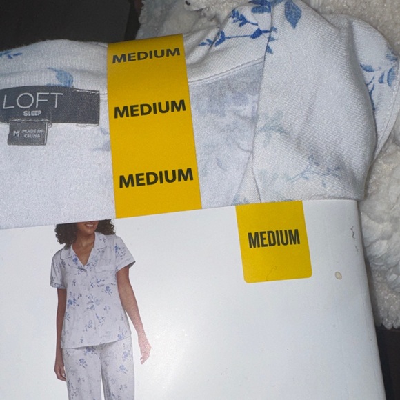 LOFT White and Blue Notch Collar Capri Pajama Set - Picture 3 of 4